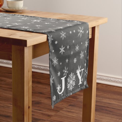 joy white snowflakes pattern gray short table runner