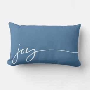 Joy Winter Blue Elegant Calligraphy Script Lumbar Pillow