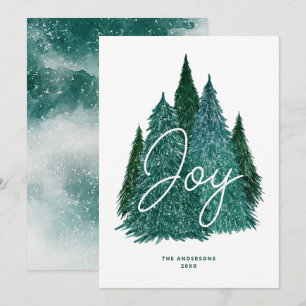 Joy Winter Forest Christmas Watercolor Pine Tree Holiday Card