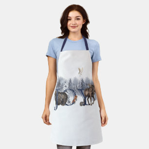 Joy Winter Forest Woodland Animals Holiday Apron