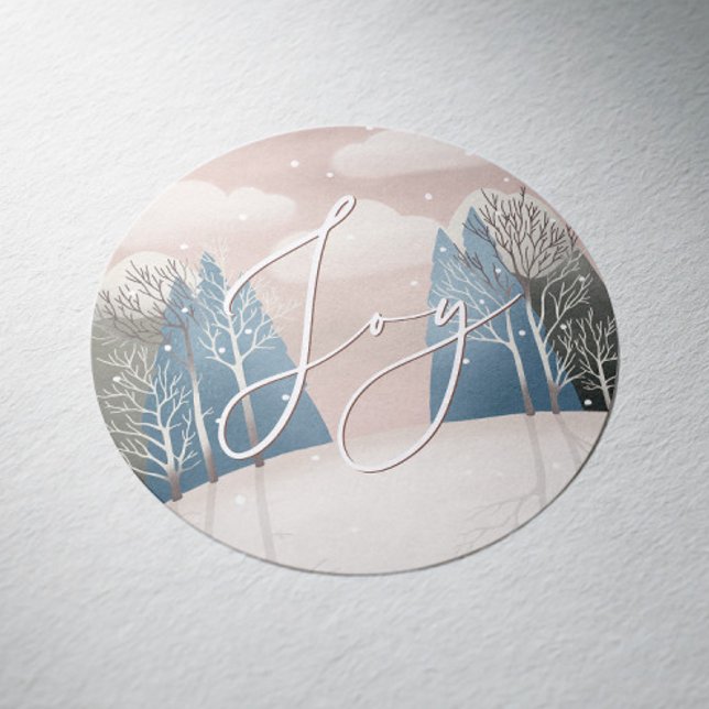 Joy Winter Holiday | Snowy Cozy Woodland Christmas Classic Round Sticker (Creator Uploaded)