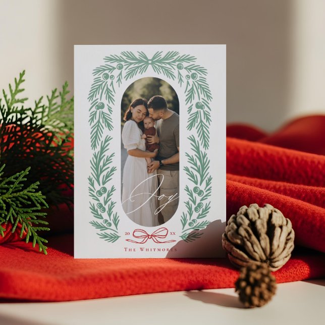 Joy Winter Pine Wreath Photo Arch Frame Christmas Letterpress Photo Cards (Joy Winter Pine Wreath Photo Arch Frame Christmas Letterpress Photo Cards)