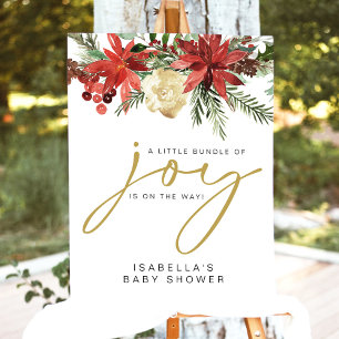 JOY Winter Poinsettia Holiday Baby Shower Welcome Foam Board