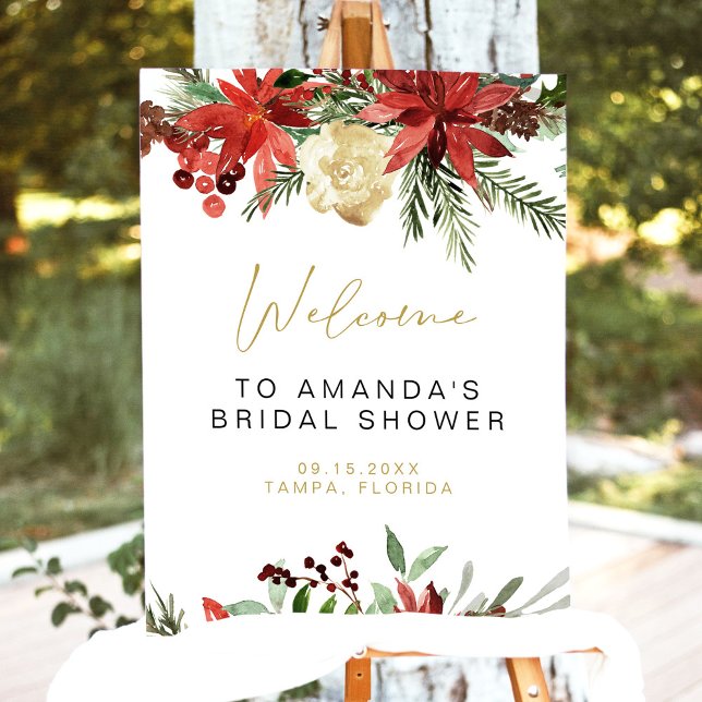 JOY Winter Red Poinsettia Bridal Shower Welcome Foam Board (Creator Uploaded)