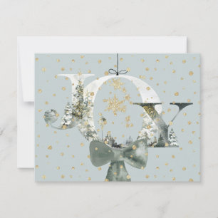 Joy Winter Woodland Forest Lettering Gold Snow Holiday Card