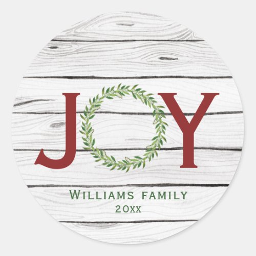 Joy Winter Wreath Family Christmas  Classic Round Sticker