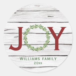 Joy Winter Wreath Family Christmas  Classic Round Sticker