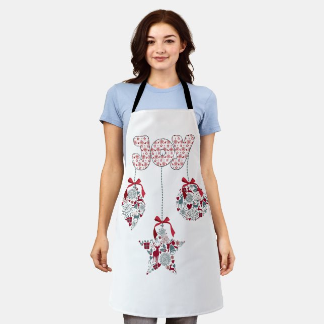 Joy with Christmas Star and Baubles Apron (Worn)