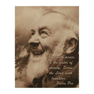 JOY WITH PEACE, PADRE PIO WOOD WALL ART