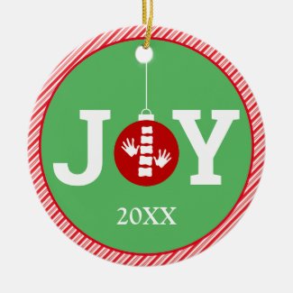 JOY with Stripe Background Chiropractic Christmas Ceramic Ornament