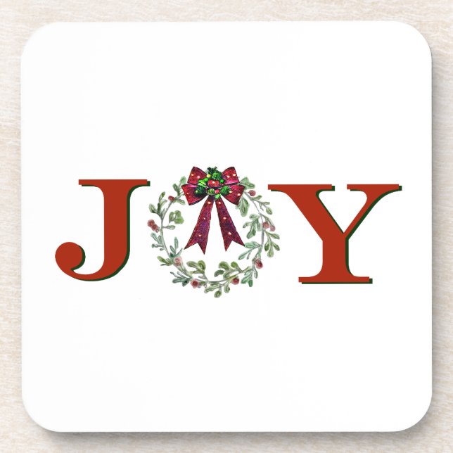 Joy With Wreath Beverage Coaster (Front)