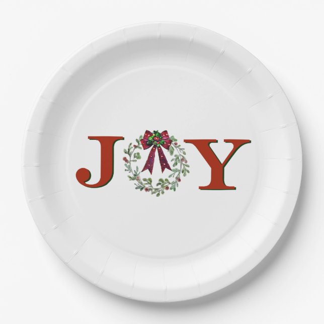Joy With Wreath Paper Plates (Front)
