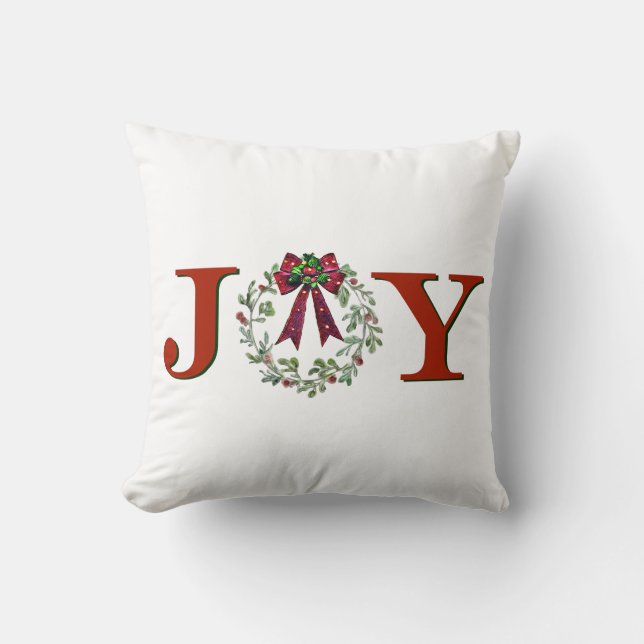 Joy With Wreath Throw Pillow (Front)