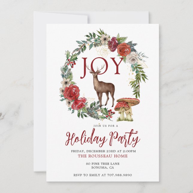 Joy Woodland Stag Holiday Party Invitation (Front)