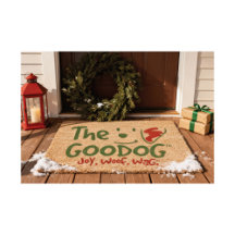 "Joy. Woof. Wag.” Christmas Red & Green Coir Mat