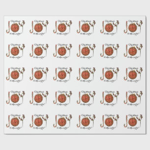 Joy word art candy cane ornament and holly wrapping paper