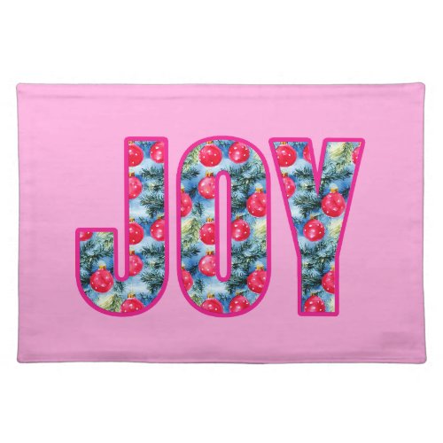 JOY Word Art in Fuchsia Pink and Teal Green Cloth Placemat
