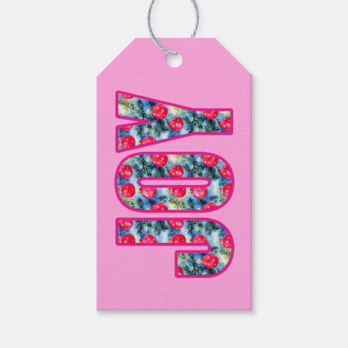 JOY Word Art in Fuchsia Pink and Teal Green Gift Tags