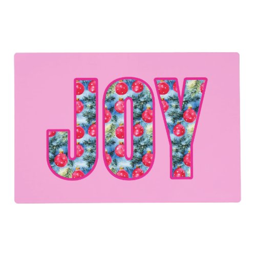 JOY Word Art in Fuchsia Pink and Teal Green Placemat