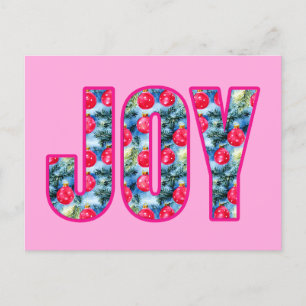 JOY Word Art in Fuchsia Pink and Teal Green Postcard