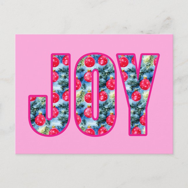 JOY Word Art in Fuchsia Pink and Teal Green Postcard (Front)