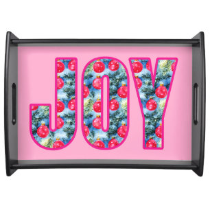 JOY Word Art in Fuchsia Pink and Teal Green Serving Tray