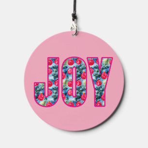JOY Word Art in Fuchsia Pink and Teal Green Wind Chime
