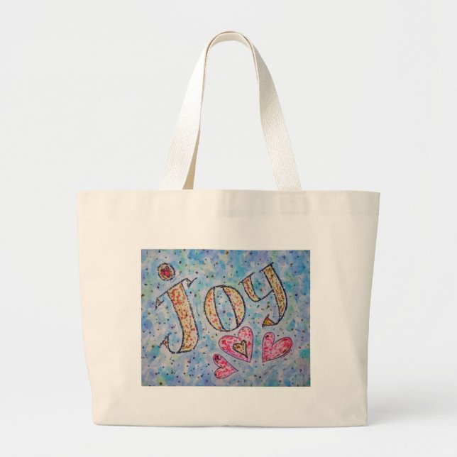 Joy Word Pink Hearts Art Tote Bag (Front)