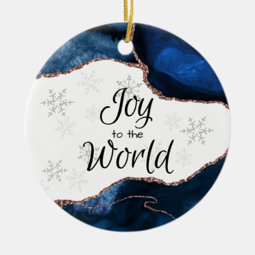 Joy World Elegant Blue Gold Glitter Geode Ceramic Ornament