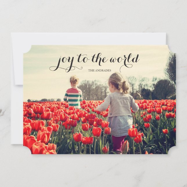 Joy World Kid Christmas Personalized Holiday Photo Card (Front)