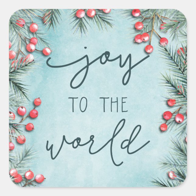 Joy World Religious Christmas Rustic Holiday Blue Square Sticker (Front)