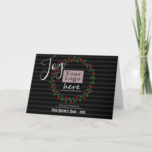 Joy Wreath Business logo and Photo Holiday Card