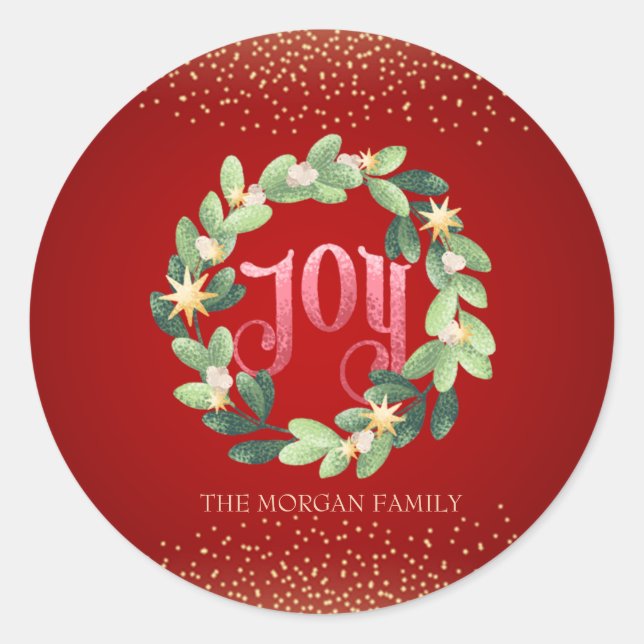 Joy,Wreath Christmas Classic Round Sticker (Front)