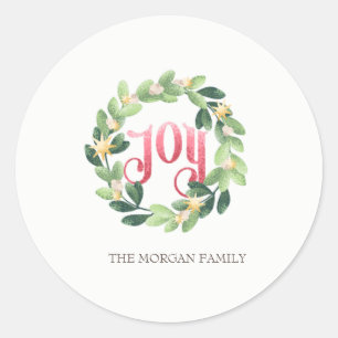 Joy,Wreath Christmas Holiday Classic Round Sticker