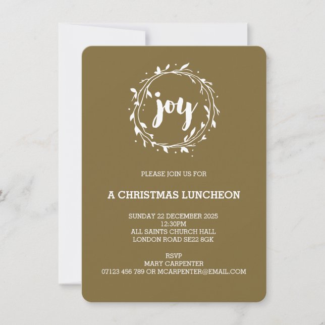 Joy Wreath Christmas Party/Dinner/Meal Invitation (Front)