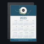 JOY Wreath Custom Logo Blue 2025<br><div class="desc">Along with your usual holiday Holiday greeting card, add in these magnets to thank your clients, employees and customers. These JOY Christmas Corporate Holiday magnetic 2025 calendar cards is a useful gift. Replace the logo with your own branding, personalize the message and website, Featuring my modern wreath illustration in gold,...</div>