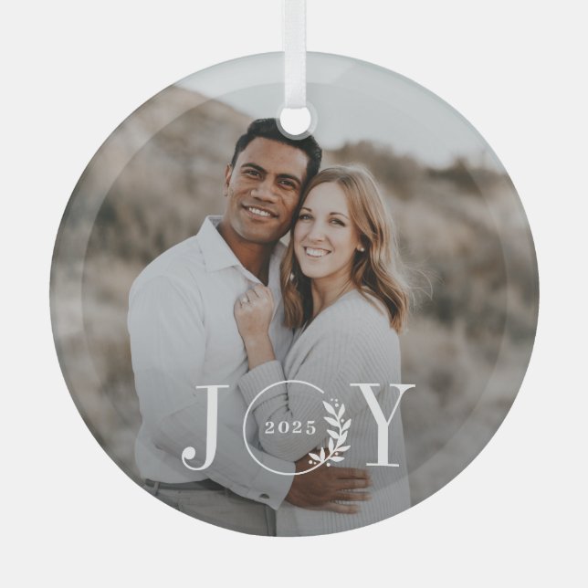 Joy Wreath Custom Photo Christmas Ornament (Front)