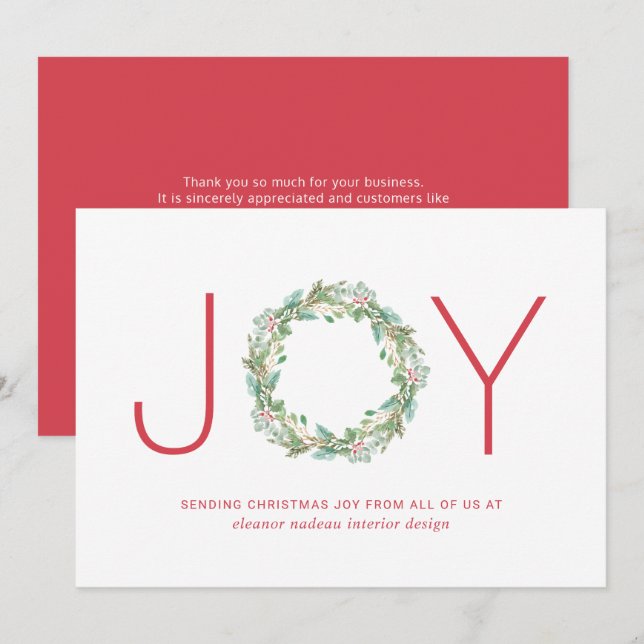 Joy Wreath Elegant Business Corporate Christmas Holiday Card (Front/Back)