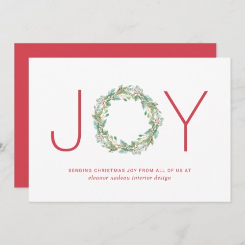 Joy Wreath Elegant Business Corporate Christmas Holiday Card