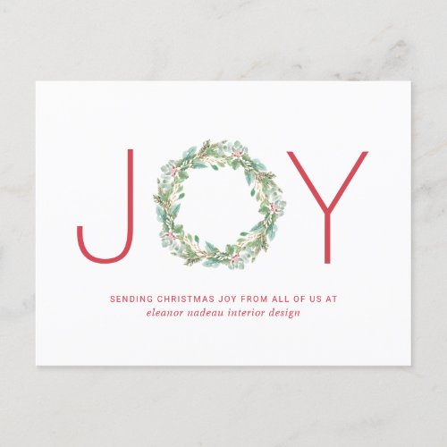 Joy Wreath Elegant Corporate Business Christmas Holiday Postcard