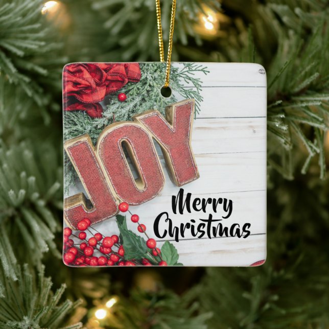 Joy & Wreath Holiday Collection Ceramic Ornament (Tree)