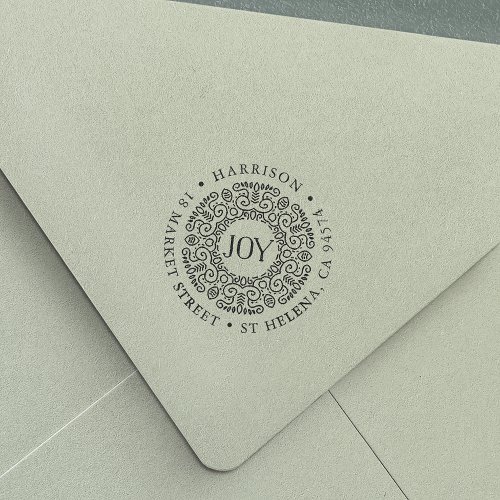 Joy Wreath Holiday Return Address Self_inking Stamp