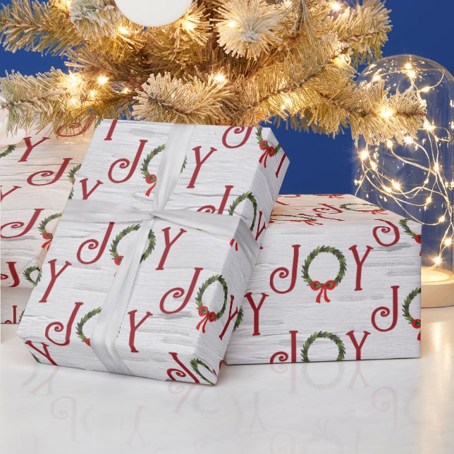 Joy Wreath On White Birch Wrapping Paper (Holidays)