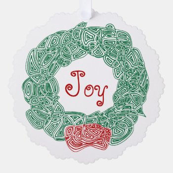 Joy Wreath Ornament Card by scribbleprints at Zazzle