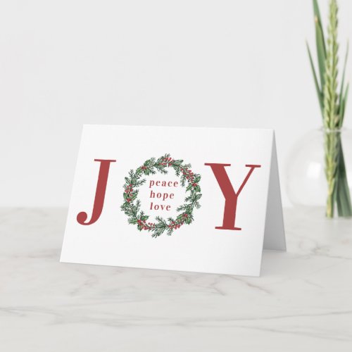 Joy Wreath Red and Green Typographic  Holiday Card