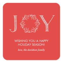 Joy Wreath Red Typography Personalized Stickers