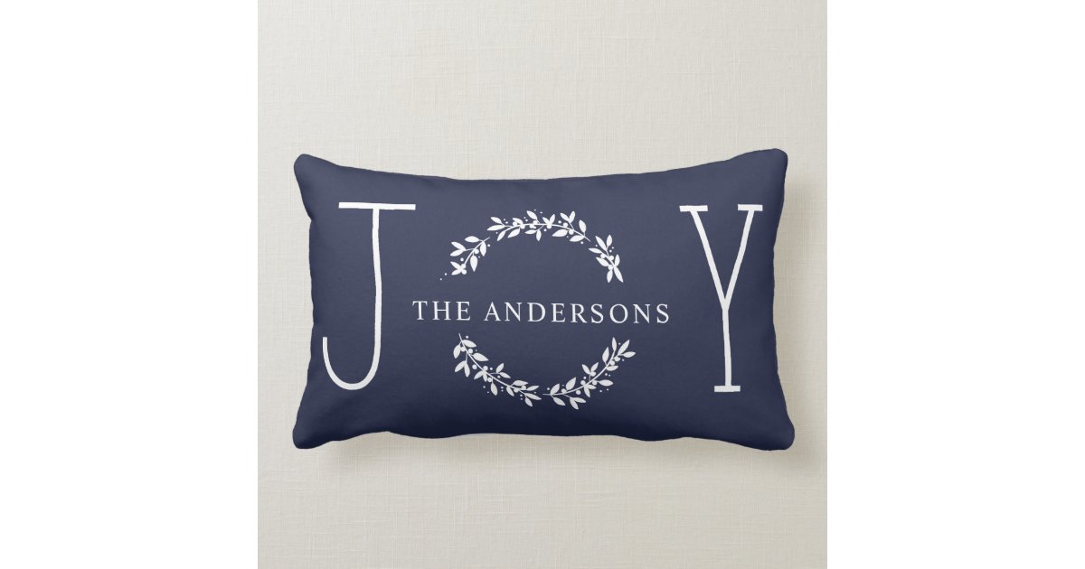 Joy Wreath White Modern Monogram Christmas Holiday Lumbar Pillow Zazzle.com