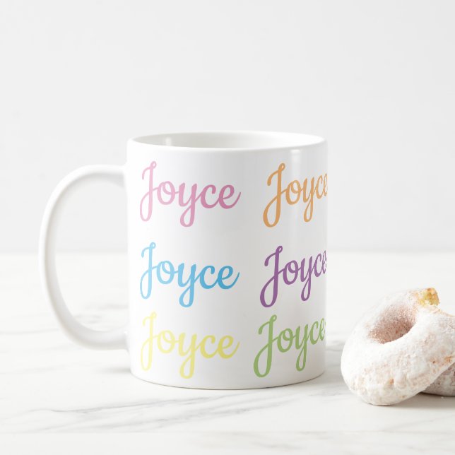Joyce Name Mug - White & Pastels (With Donut)