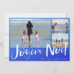 Joyeaux Noel Beach Family Photo Christmas Card<br><div class="desc">Joyeux Noel French Christmas greeting card in a blue ombre beach-inspired three photo design. Customized with three of your photos and your family's name. This beach Christmas card reverses to a blue ombre and white nautical stripe design on the back.</div>