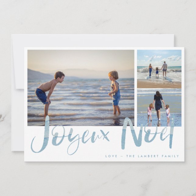 Joyeaux Noel Beach Photo Christmas Holiday Card (Front)